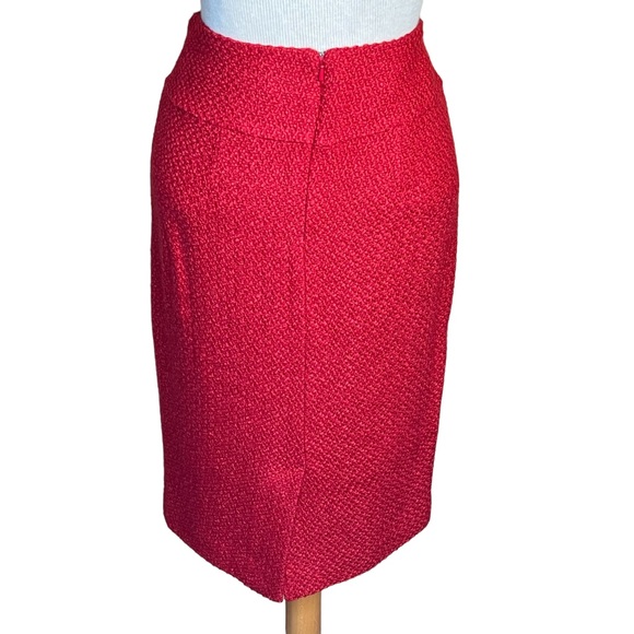 Anthropologie Moulinette Soeurs Red Boucle Tweed Wool. Blend Pencil Skirt Size 6 - Picture 4 of 10